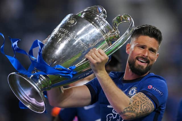 Olivier Giroud celebrates Chelsea’s win in 2021