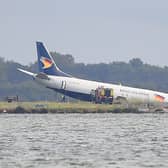 The Aeropostale Boeing 737 after it overran the runway during its landing phase at night at Montpellier airport