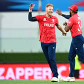 Chris Jordan is congratulated by Ben Stokes 