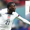 USA player, Timothy Weah and inset, former AC Milan and Chelsea striker and President of Liberia, George Weah. (Photos: Getty Images)