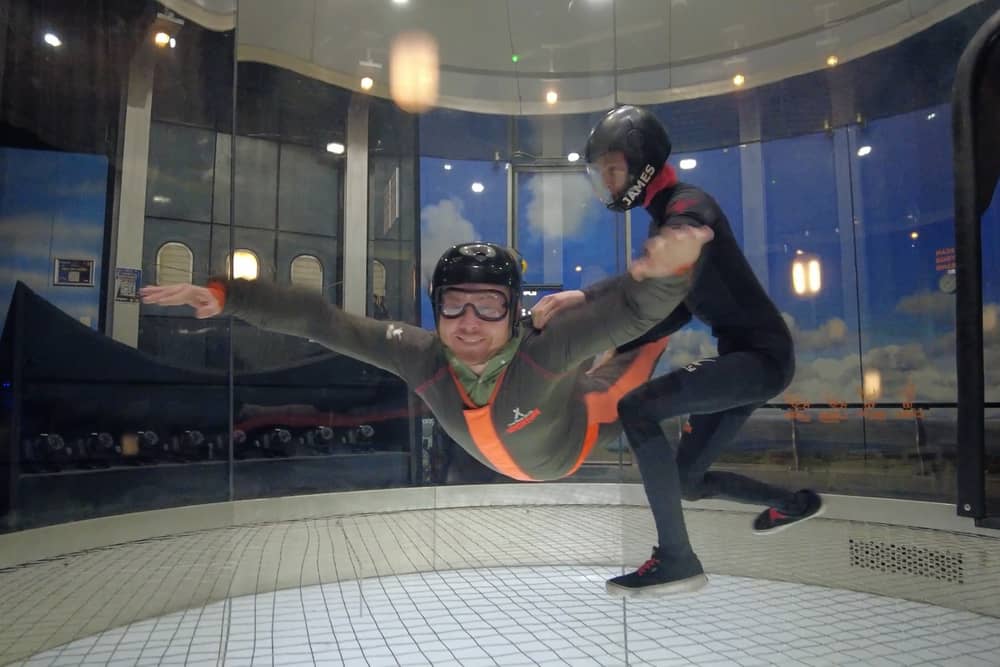Richard Gullick tries out indoor skydiving at the Bear Grylls Adventure, Birmingham.