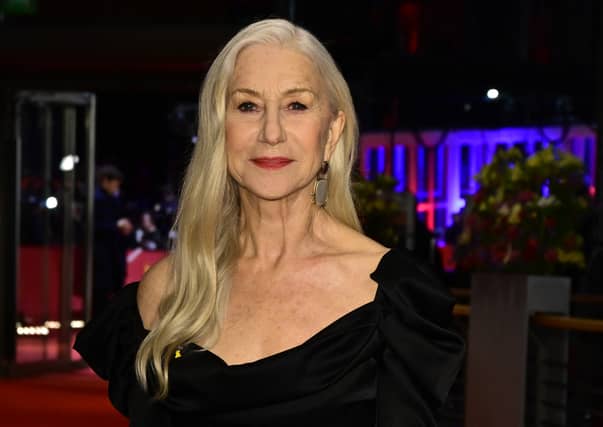 British actress Helen Mirren delivered a speech on stage during a vigil in Trafalgar Square, central London