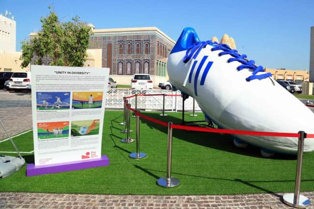 The world's largest football shoe by artist M. Dileef has been put on display at Katara Cultural Village (photo: idhik Keerantakath/ Eyepix Group/Future Publishing via Getty Images)