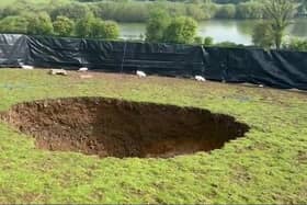 Sinkhole which has opened up above HS2 work in Buckinghamshire