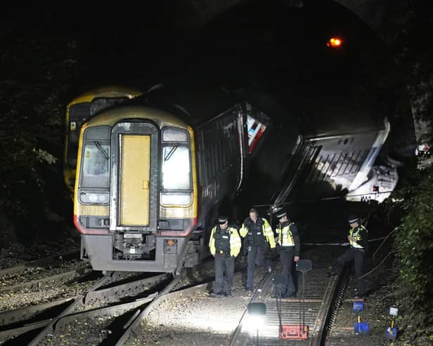 The scene near Fisherton Tunnel between Andover and Salisbury where a train heading to Bristol crashed