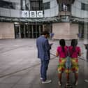 LONDON, ENGLAND - JULY 10: A general view of the front of BBC Broadcasting House on July 10, 2023 in London, England. Last week, the Sun newspaper published allegations that a BBC presenter had paid tens of thousands of pounds to a teenager in exchange for explicit photos. The broadcaster has said that a male presenter has been suspended while it conducts an investigation. (Photo by Leon Neal/Getty Images)