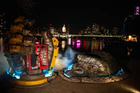 Londoners are stunned as Godzilla and Kong are spotted around the Thames in an epic stunt that spans air, land and the Thames. The formidable Titans have been unleashed in giant sculpture form beneath the OXO Tower which has also been renamed GxK Tower to mark the release of Godzilla X Kong: The New Empire, in cinemas across the UK and Ireland this Friday 29th March.