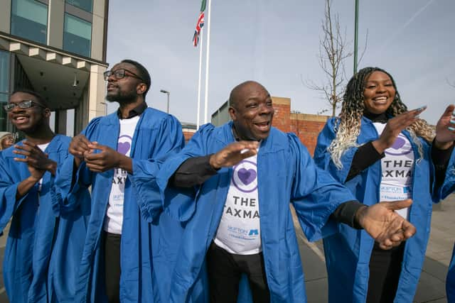 The choir came to soothe the stresses of HMRC staff as they work at the most busiest time of the tax year