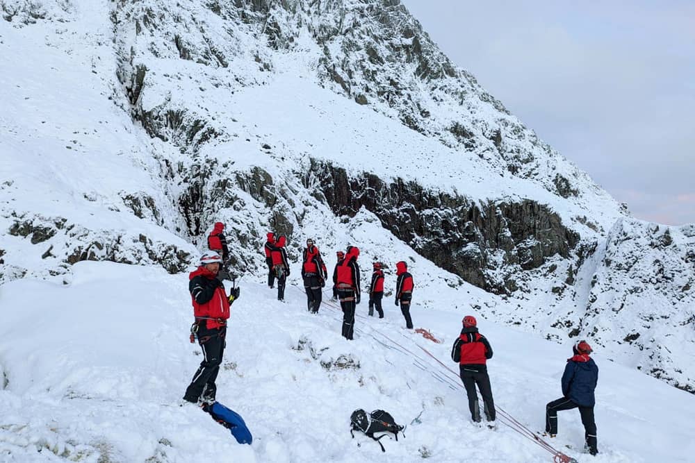 The rescue of Ben Longton, 18, in snowy conditions on Scafell Pike, by Wasdale Mountain Rescue Team.  