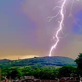 Lightning storm on Drummau Mountain seen from near Rhos, North Wales.