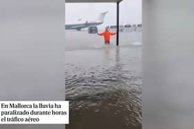 Mallorca airport flooding sees high flood water on runway.