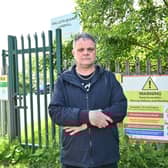 Protestor Simmo Burgess outside Walley's Quarry Landfill Site.