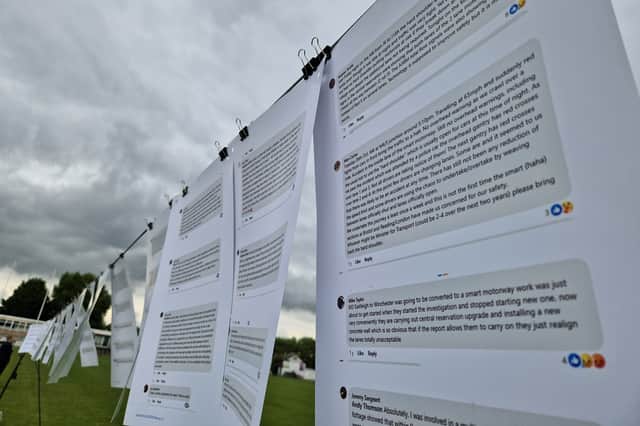 The exhibition showed hundreds of messages of support of the campaign, with many detailing their own near-misses and tragedies on smart motorways.