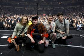 (L-R) Pete Wentz, Patrick Stump, Andy Hurley and Joe Trohman of Fall Out Boy at the 2024 iHeartRadio ALTer EGO Presented by Capital One at the Honda Center on January 13, 2024. The group are set to headline the main stage this Saturday at Download Festival 2024 (Credit: Getty Images)
