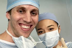Stephen Bergin (L), 35, splits his time between operating on brains and consulting Grey's Anatomy's writers and actors.  