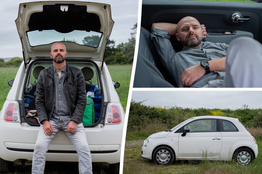 Maciej Bober lives in his Fiat 500 full-time and says he's "happier than ever".