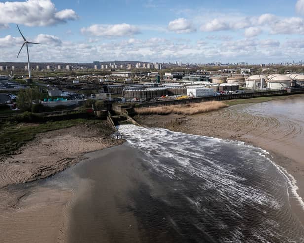 Discharge is seen flowing into the River Thames at Crossness sewage treatment works in March 2024 (Photo: Dan Kitwood/Getty Images)