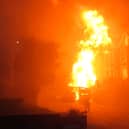 Campervan explodes into fireball as firefighters tackle blaze.