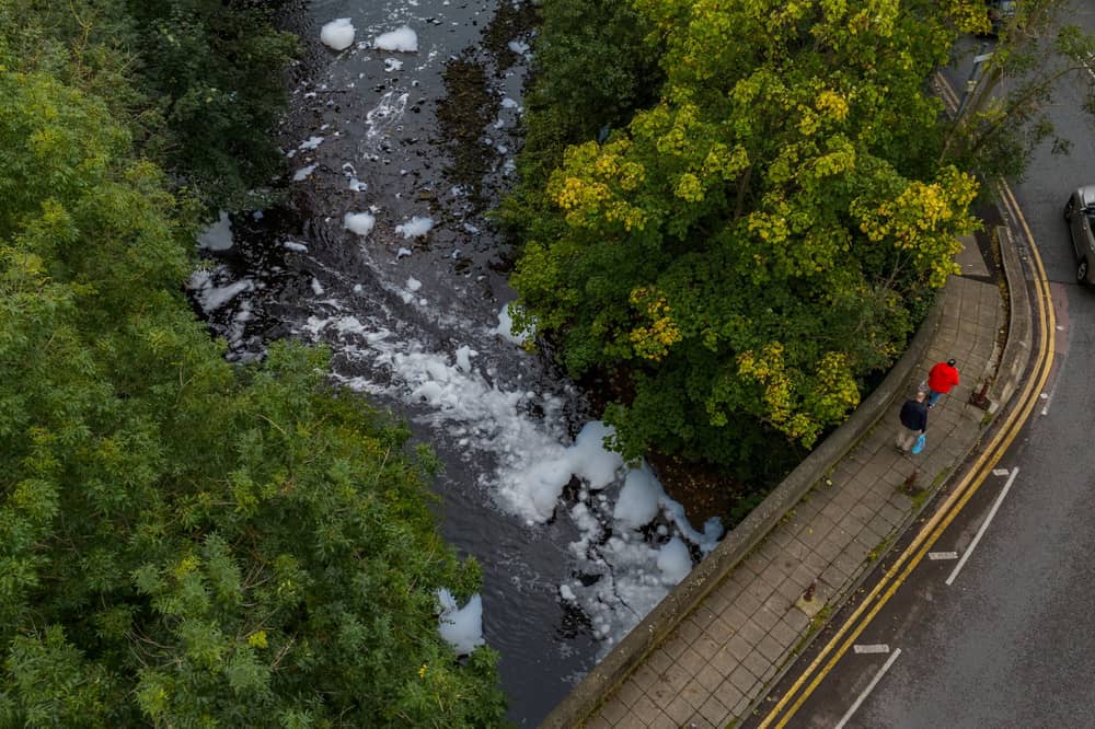 Foam floating along the River Tame after reports of pollution