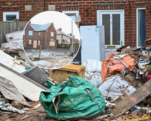 Before-and-after pictures show how a house of horrors which was turned into a makeshift dump has finally been cleared of rubbish after more than a year. 