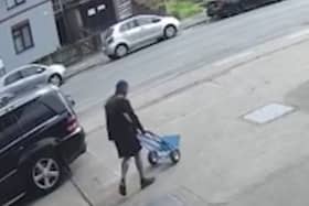 Sindeep Singh, wheeling a trolley home to transport his mother's body. 