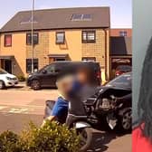 Driver deliberately smashes into scooter rider.