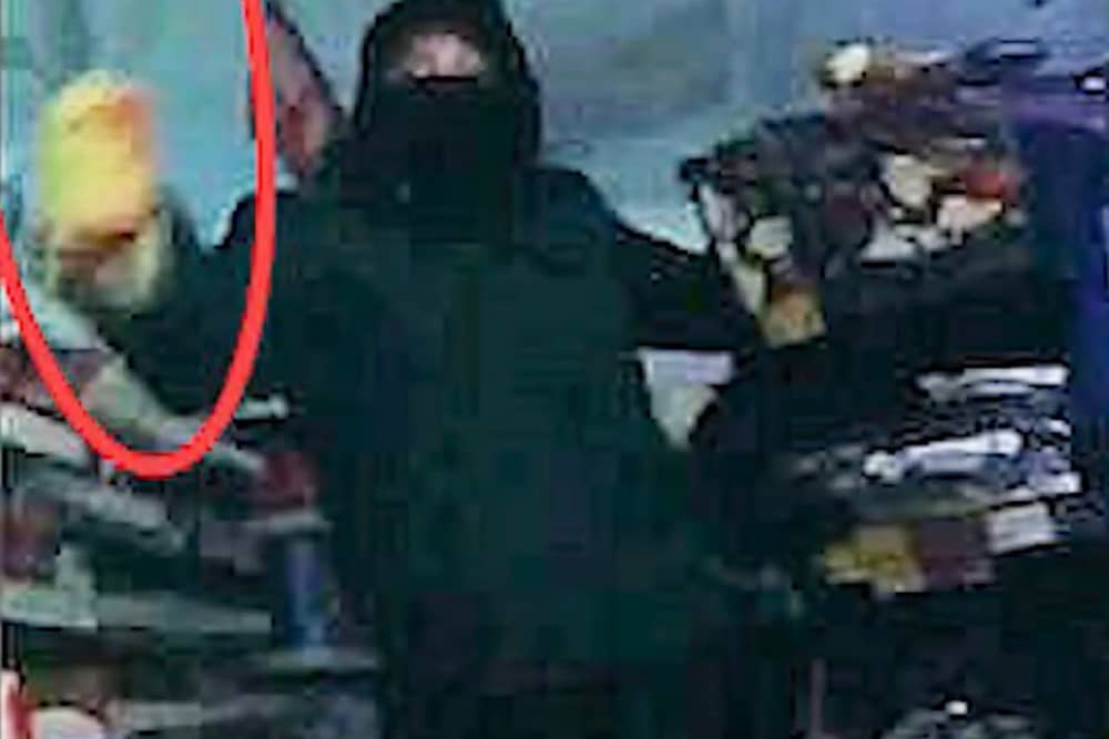 Bornworn footage shows Callum Knox charge at police armed with a crowbar during supermarket robbery in  Sevenoaks, Kent, November 22 2024. 