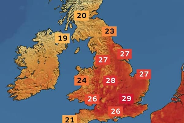 Met Office weather map for Thursday (May 1) shows high temperatures forecast.