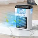 The cooling unit sprays a mist towards you, giving you relief from the heat