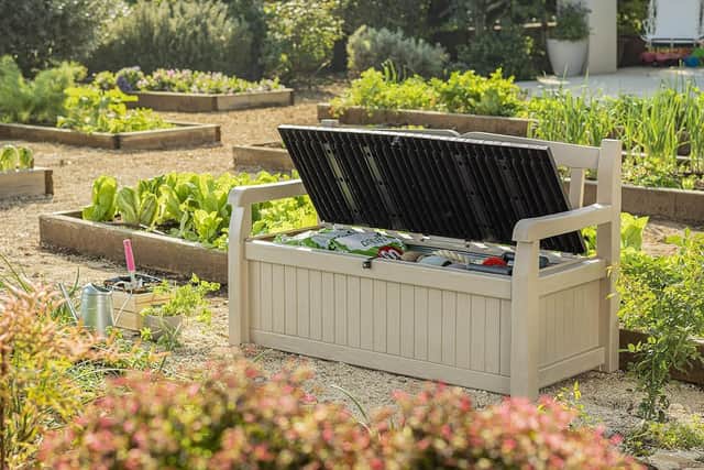 It can  hold 265 litres of garden goods