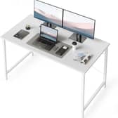 CubiCubi modern white office desk with metal frame and wide top

