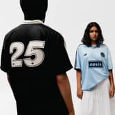 Key looks from the Oasis x Adidas collab include retro football styling and bold anniversary branding.