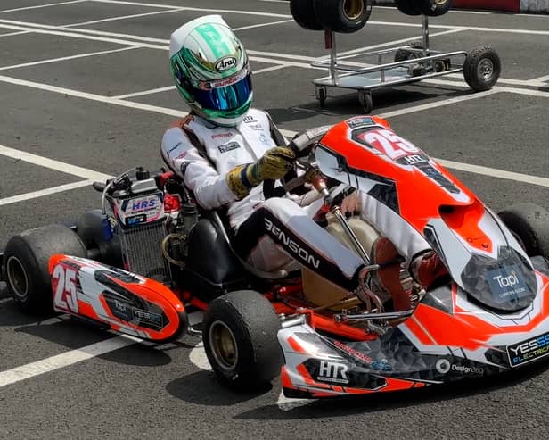 15-year-old Charlie Benson go-karting