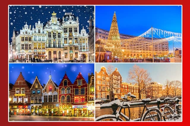 Some of the magical destinations you could end up visiting with this Christmas Market Mystery Holiday™, from snow-dusted cities to twinkling festive squares.