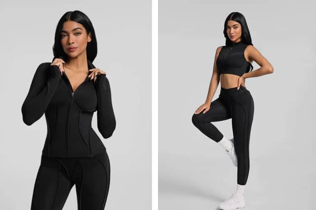 The Contour Stitch Leggings and matching Contour Long Sleeve Zip-Up Jacket