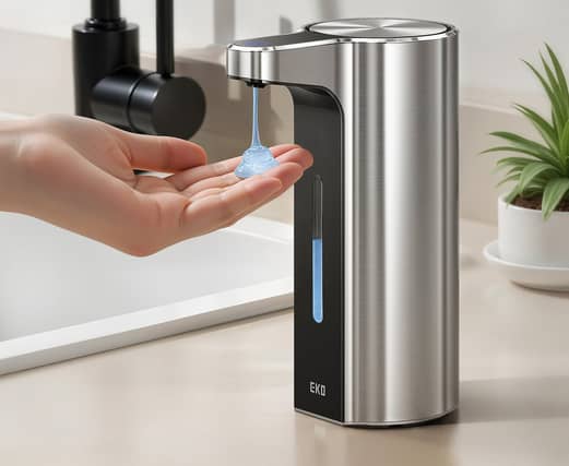 No need to touch anything - just hold your hand under the spout and soap is dispensed quickly and quietly