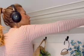 Mrs Hinch uses the soundcore Q30 by Anker Hybrid Active Noise Cancelling Headphones to keep her entertained while she does the cleaning.