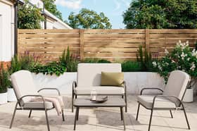The Casima four-seater garden set combines comfortable seating with a stylish coffee table for a relaxed outdoor space.