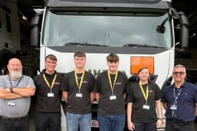Staff and students at Stephenson College, Coalville with the new HGV truck