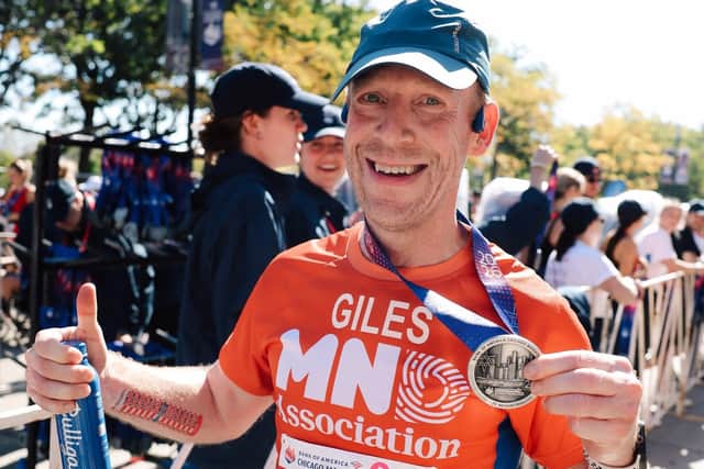 Fundraiser Giles Ashton-Roberts pictured at the Chicago Marathon.