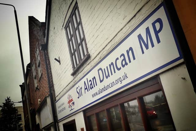 The Rutland and Melton Conservative Party HQ office in High Street, Melton, where outgoing MP Sir Alan Duncan has been based EMN-190511-093259001