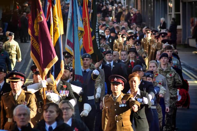 The Remembrance Sunday parade pass down Leicester Street in Melton EMN-191111-103212001