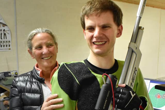 Whapples with coach and competition assistant Pauline Thornton, a long-time Holwell Rifle Club member and international shooter EMN-191114-171450002