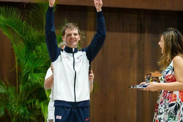 The pinnacle of his career. So far. On the podium at the World Shooting Para Sport Championships. Photo: Narelle Spangher; International Paralympic Committee EMN-191128-120414002