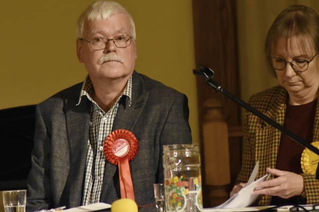 Labour candidate Andy Thomas and Dr Carol Weaver (Liberal Democrats) at the hustings event at Melton Baptist Church EMN-190312-101612001