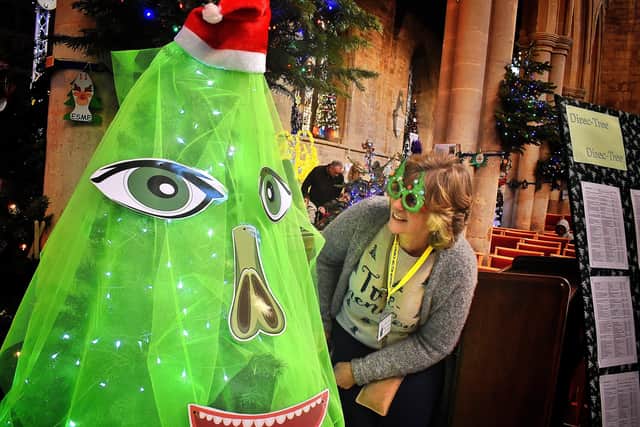 Rev Kevin Ashby's wife Alison can't believe his Monstrosi-tree creation PHOTO: Tim Williams