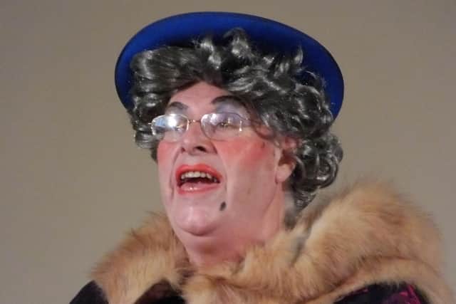 Trevor Wright pictured as a pantomime dame in one of the amateur dramatic productions he took part in EMN-200502-093213001