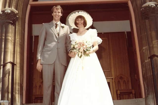 Trevor and Sue Wright pictured on their wedding day in Melton in 1984 EMN-200502-093152001