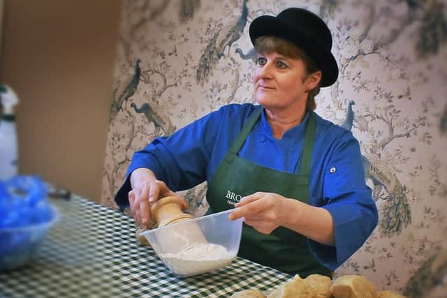 Clare O'Donnell demonstrates pie making.