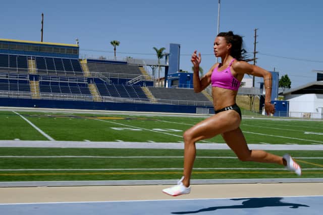 Australian champion sprinter Morgan Mitchell in action during a scene from The Game Changers in which she describes the benefits of her vegan diet EMN-200630-133614001